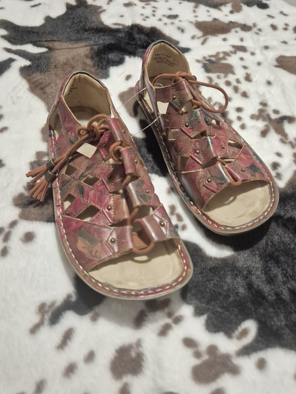 Alegria Valerie Red Floral Passionate Lace Up Gladiador-Sandals:Size-38